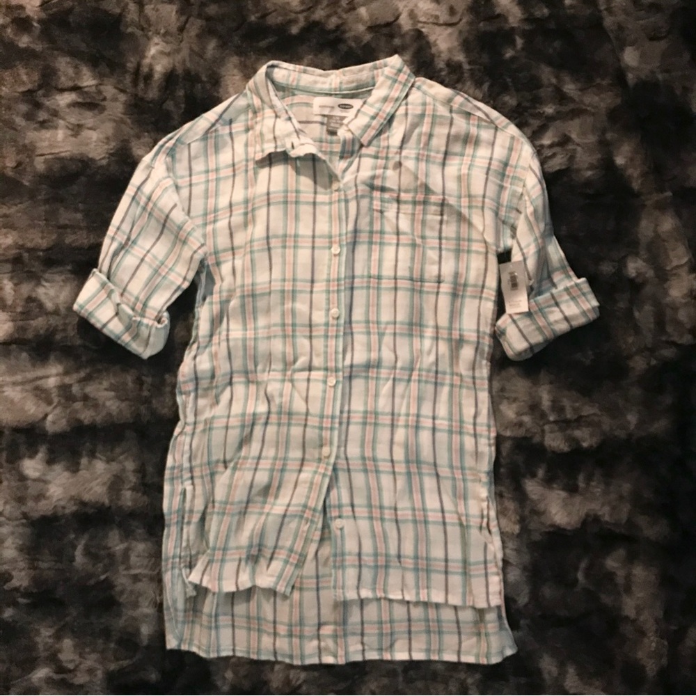 Soft flannel feeling pastel colored button down top Girls size large